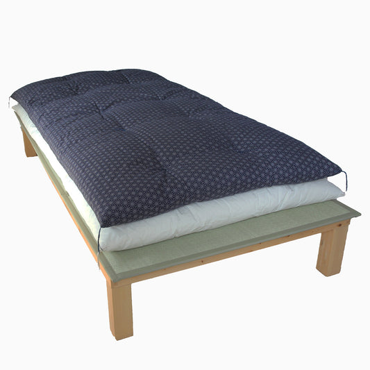 Japanese Futon Mattress Topper, Artisan Handmade 30% Thinner (Fabric: Asanoha Flax Leaf Pattern, Natural Cotton 100%)