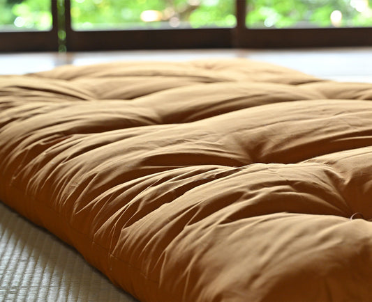 GOTS Certified Japanese Futon Mattress, Artisan Handmade (Fabric: Organic Cotton, Filling: Organic Cotton 100%) Kohaku Amber