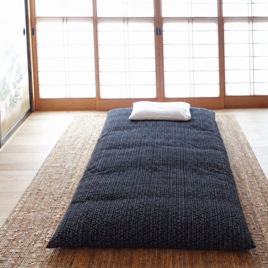 Enshu Weave Textile Futon Mattress Cover MON ORI SASHIKO Dark Navy