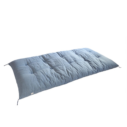 Japanese Futon Mattress, Artisan Handmade (Fabric: Herbal Dyed Cotton Filling: Organic Cotton 100%) Indigo Stripe