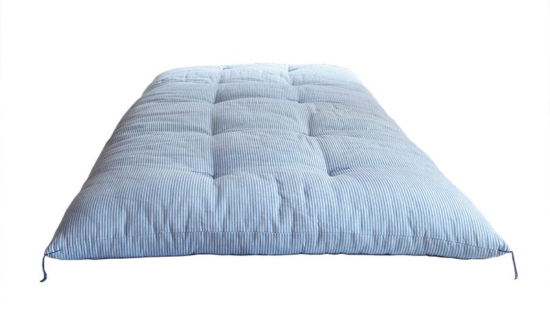 Japanese Futon Mattress, Artisan Handmade (Fabric: Herbal Dyed Cotton Filling: Organic Cotton 100%) Indigo Stripe