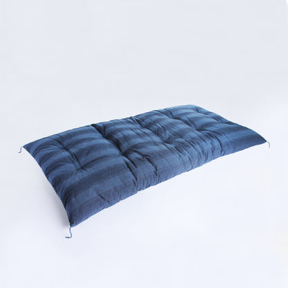 Japanese Futon Mattress, Artisan Handmade (Fabric: Enshu Weave  Filling: Organic Cotton 100%,) MIXED BLUE