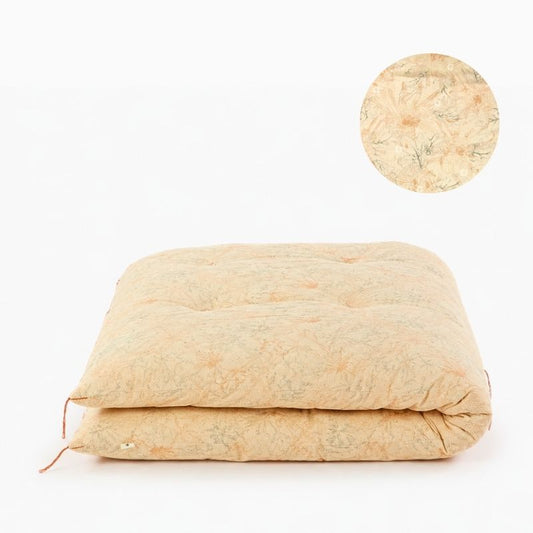 Japanese Futon Mattress, Artisan Handmade (Fabric: Japandi Kikumon Chrysanthemum Ivory)