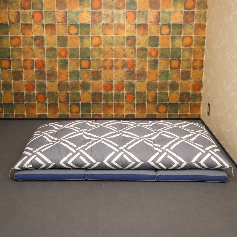 Japanese Futon Mattress, Artisan Handmade (Fabric: Japandi Futae-bishi Trellis)
