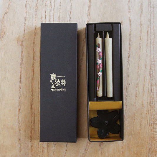 Warousoku Hand-painted candles & holder (Sakura)