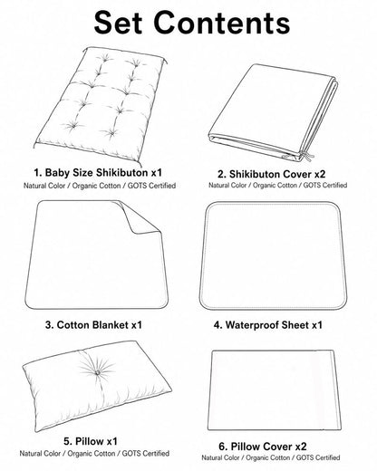 Colchão de Futon Japonês com Certificação GOTS, Artesanal, Tamanho Bebê, Berço de Bebê, Cama de Bebê (Tecido: Algodão Orgânico, Enchimento: 100% Algodão Orgânico)