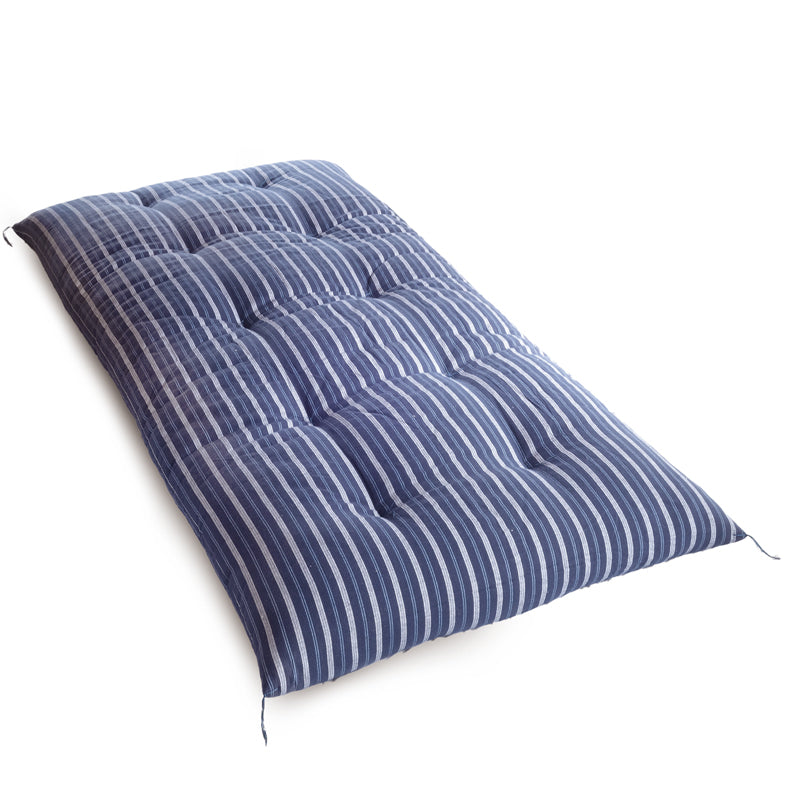 Japanese Futon Mattress Made by Craftsmen (Fabric: Enshu Weave Cotton Shima Stripes Pattern, Filling: Organic Cotton 100%)