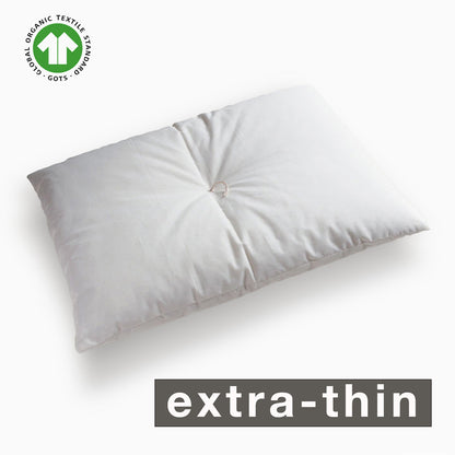 GOTS Certified Organic Extra Thin Pillow,  Artisan Handmade (Fabric: Organic Cotton, Filling: Organic Cotton 100% )  Pillow Topper NC