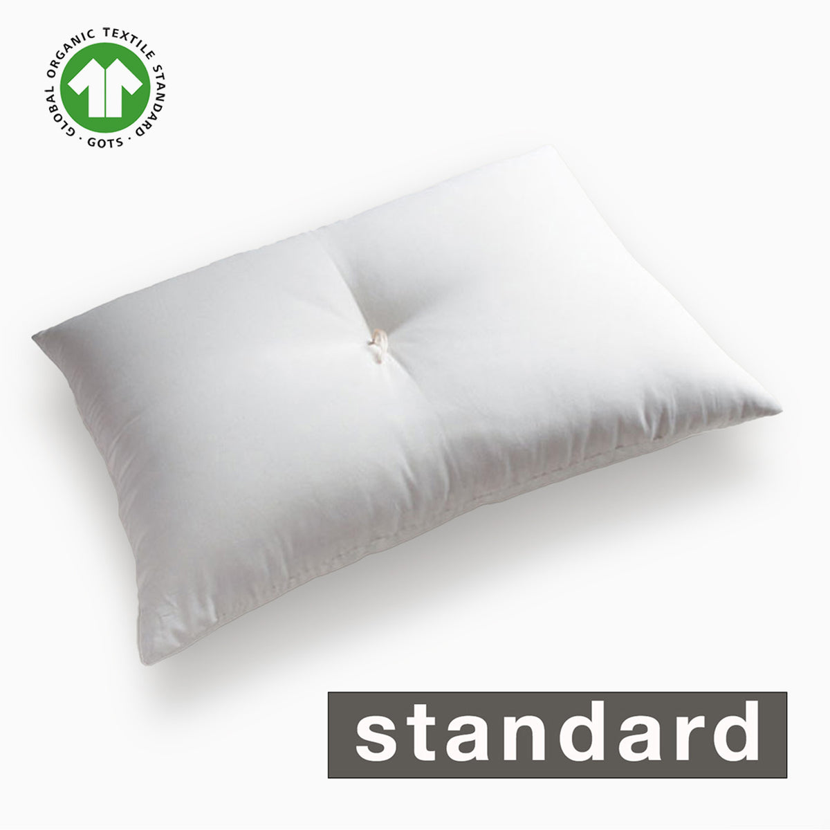 GOTS Certified Organic Pillow Standard Thickness,  Artisan Handmade (Fabric: Organic Cotton, Filling: Organic Cotton 100% ) NC