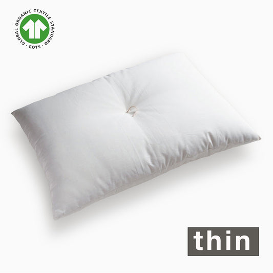 GOTS Certified Organic Thin Pillow,  Artisan Handmade (Fabric: Organic Cotton, Filling: Organic Cotton 100%) NC