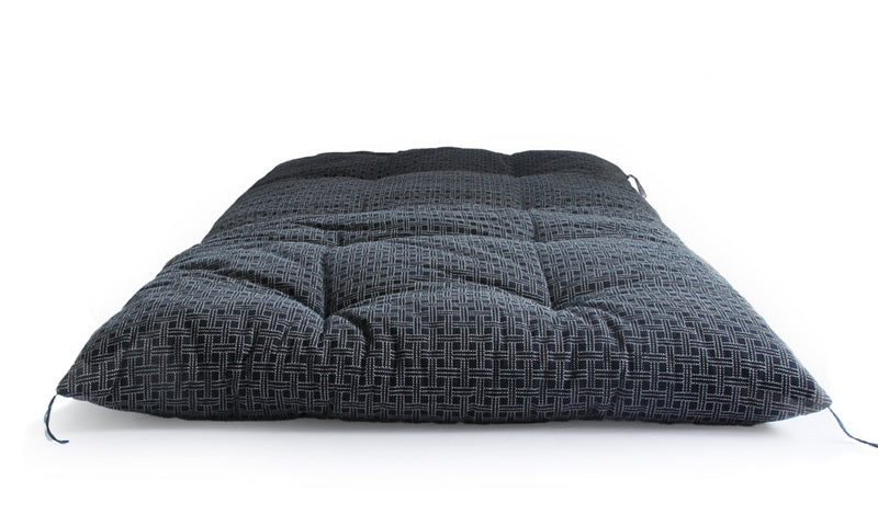 Japanese Futon Mattress, Artisan Handmade (Fabric: Enshu Weaving with Sashiko Embroidery Filling: Organic Cotton 100%) NAVY