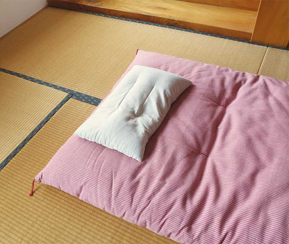 Japanese Futon Mattress, Artisan Handmade (Fabric: Herbal Dyed Cotton Filling: Organic Cotton 100%) Madder Stripe