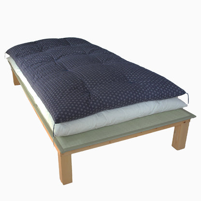 Japanese Futon Mattress Topper, Artisan Handmade 30% Thinner (Fabric: Asanoha Flax Leaf Pattern, Natural Cotton 100%)