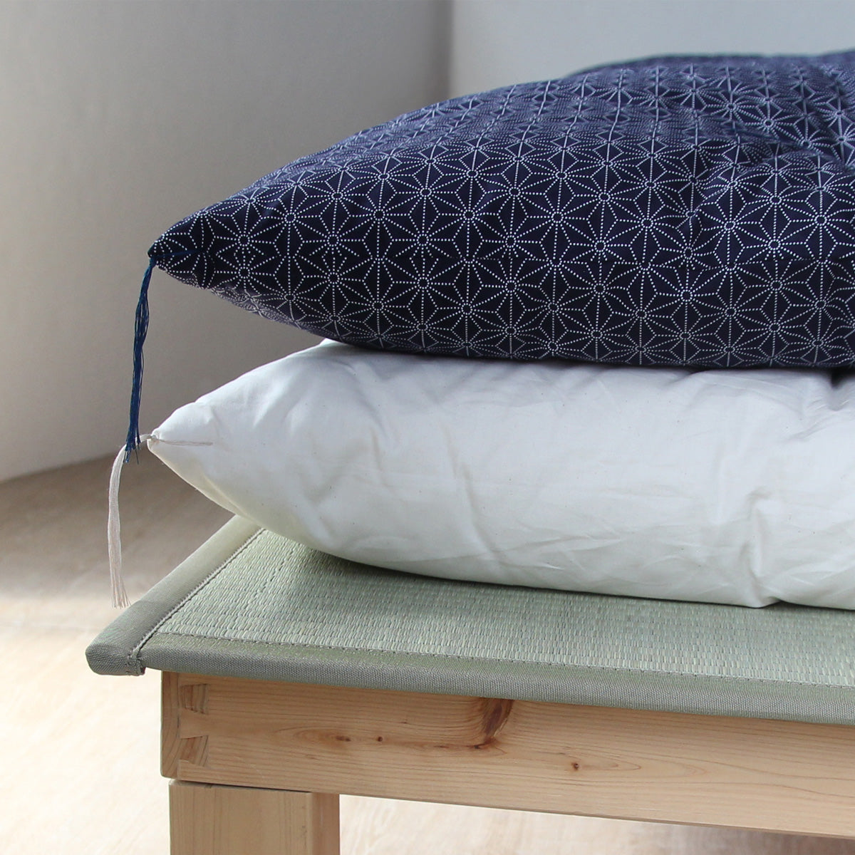 Japanese Futon Mattress Topper, Artisan Handmade 30% Thinner (Fabric: Asanoha Flax Leaf Pattern, Natural Cotton 100%)