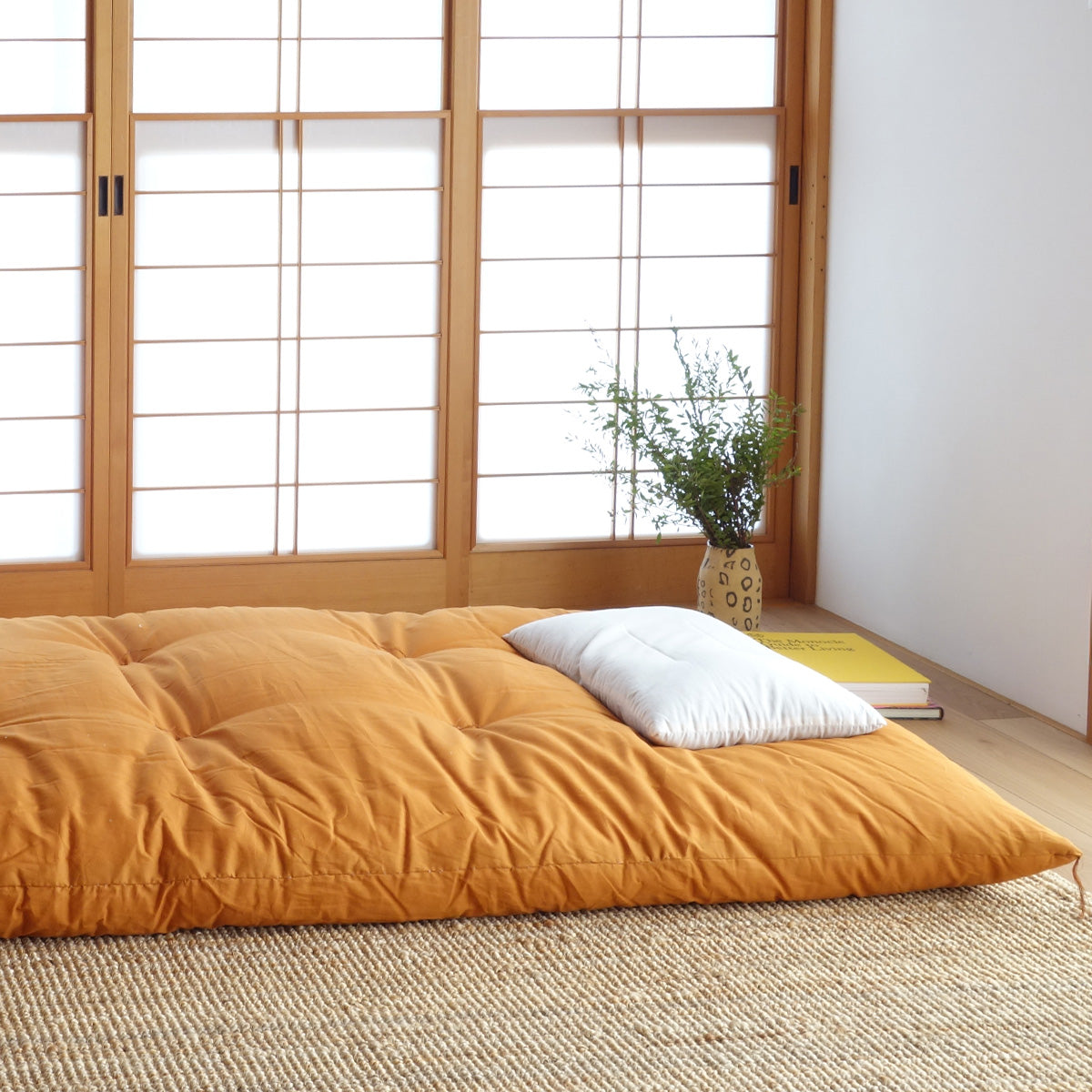 GOTS Certified Japanese Futon Mattress, Artisan Handmade (Fabric: Organic Cotton, Filling: Organic Cotton 100%) Kohaku Amber