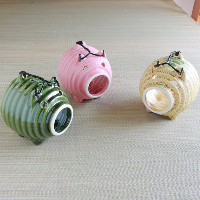 Pottery Mosquito Coil Holder - Small Green Pig, Kayari, Katori Buta