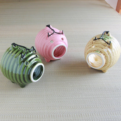 Pottery Mosquito Coil Holder - Small Green Pig, Kayari, Katori Buta