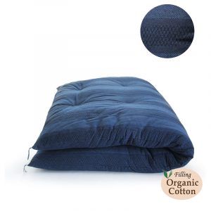 Japanese Futon Mattress, Artisan Handmade (Fabric: Enshu Weave  Filling: Organic Cotton 100%,) MIXED BLUE