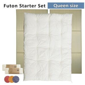 Futon Starter Set - 5 items for Queen size - An Organic Mattress, Two Fold Type Tatamis, Two Organic Futon Covers
