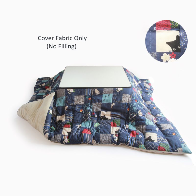 Stoffbezug für japanischen Kotatsu Futon (Muster: Katzen blau schwarz)