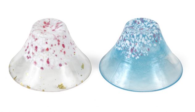 mt fuji and sakura cold sake cups
