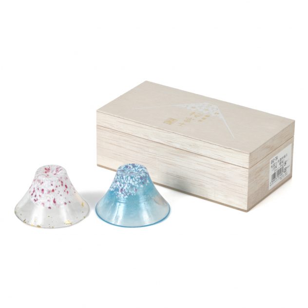 mt fuji and sakura cold sake cups