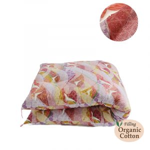 Japanese Futon Mattress, Artisan Handmade (Fabric: Premium Satin Cotton Tsurushibori Crane Red, Filling: Organic Cotton 100%)