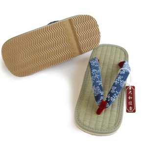 Zori (Japanese Sandals) Rush grass, Tatami Sandals, Japanese Thong Sandals, Blue Flower