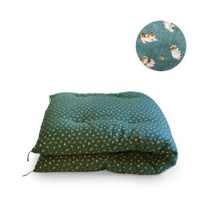 Japanese Futon Mattress Made by Craftsmen (Fabric: Suzuneko Pattern Blue Green, Filling: Natural Cotton 100%)