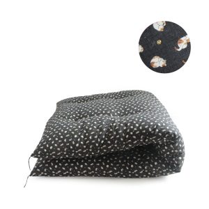 Japanese Futon Mattress Made by Craftsmen (Fabric: Suzuneko Pattern Black, Filling: Natural Cotton 100%)