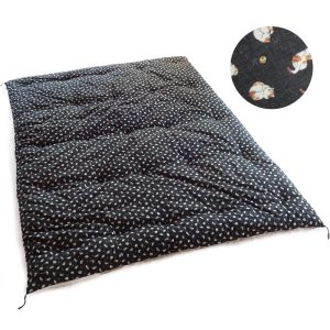 Japanese Futon Quilt, Artisan Handmade (Fabric: Suzuneko pattern Black  Filling: Natural Cotton 100%)