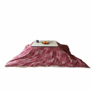 US Stock - Kotatsu Futon Inner and Cover Seigaiha (Maiha) Pattern Red, for Square Kotatsu, Natural Cotton Filling, Handmade